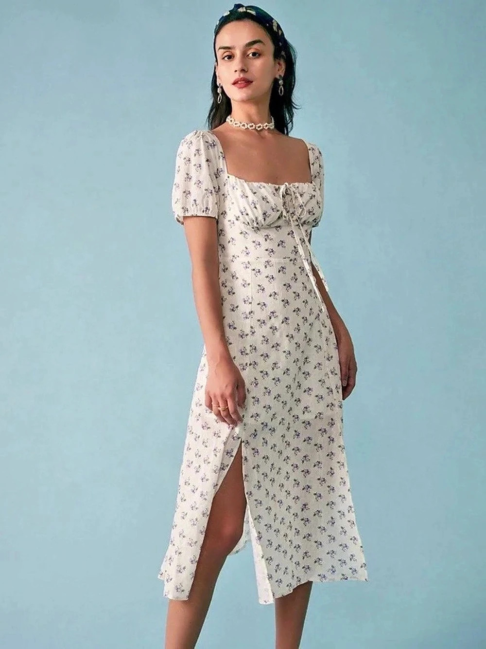 Rihoas Floral Midi Dress in Cream & Purple Like New